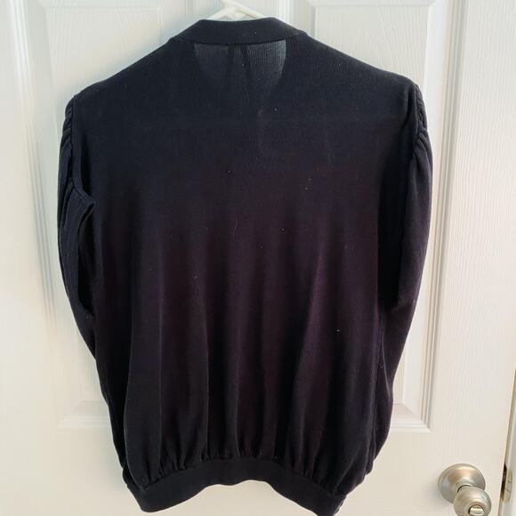 Anthropologie Blouse Womens Small Black Tie Neck Wrap Front Knit Top Surplice - Picture 7 of 7